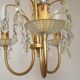 French Vintage Gold Effect Metal-Crystal 3 Light Chandelier Glass Bobeches