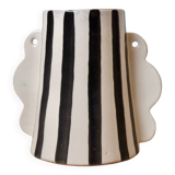 Black and white striped ceramic abstract vase