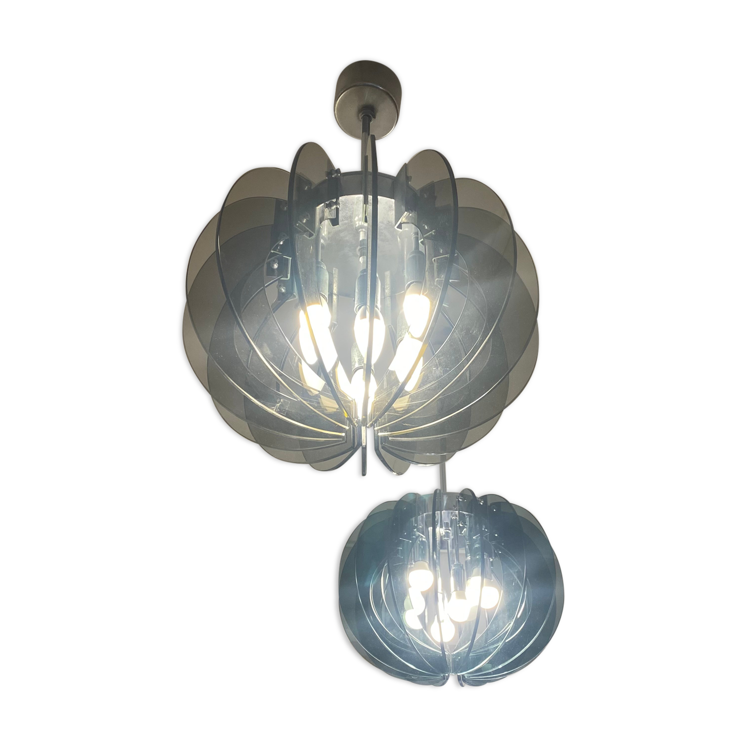 Pair of smoked glass suspensions - 70s