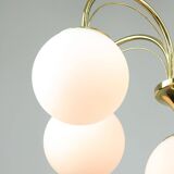 Vintage Golden & Opaline Glass 5-Arm Chandelier, 70s