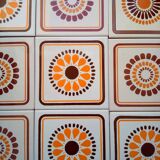 Set of decorative tiles from the 70s, orange pop flowers