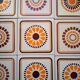 Set of decorative tiles from the 70s, orange pop flowers