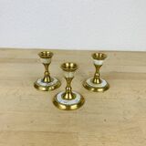 3 vintage mother-of-pearl and golden brass candlesticks