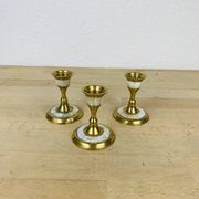 3 vintage mother-of-pearl and golden brass candlesticks
