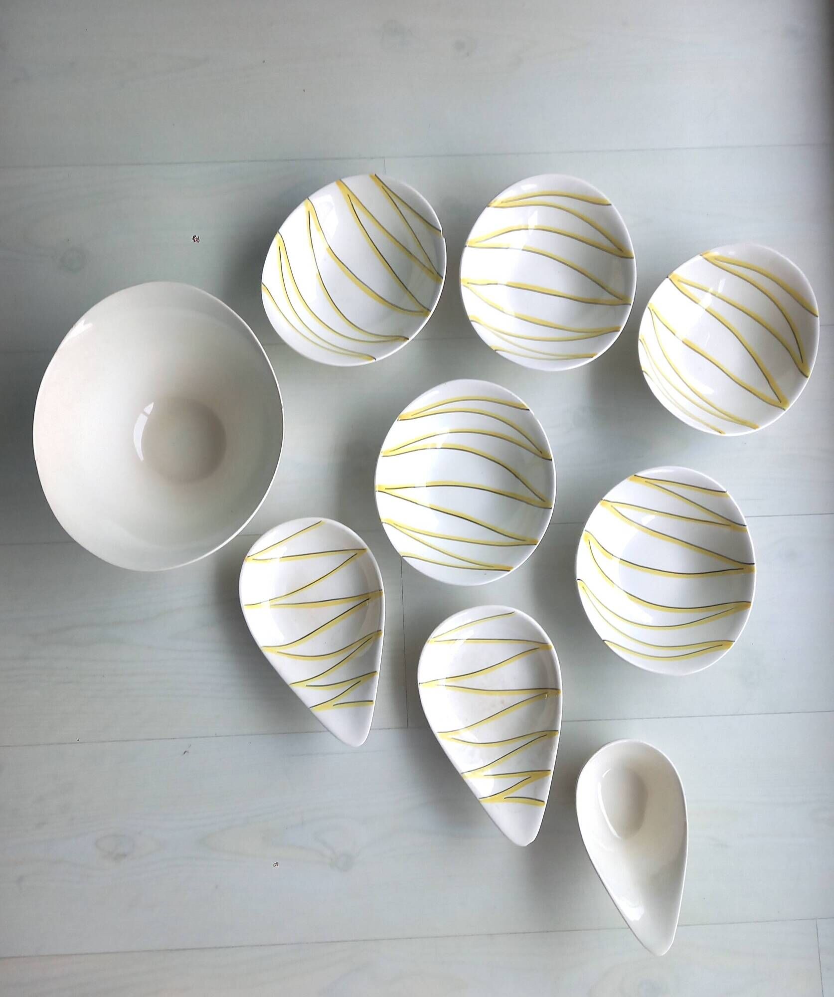 1950 SALINS service Aurore model yellow and black striped soup plates dish ravier