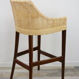 Wooden and rattan bar stool, France