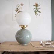 Lampe céramique mouchetée & opaline