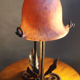 Lampe fer forgé 1920  pate de verre