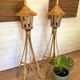Pair of Tiki Style Lantern Floor Lamps in Bamboo & Rattan – Vintage