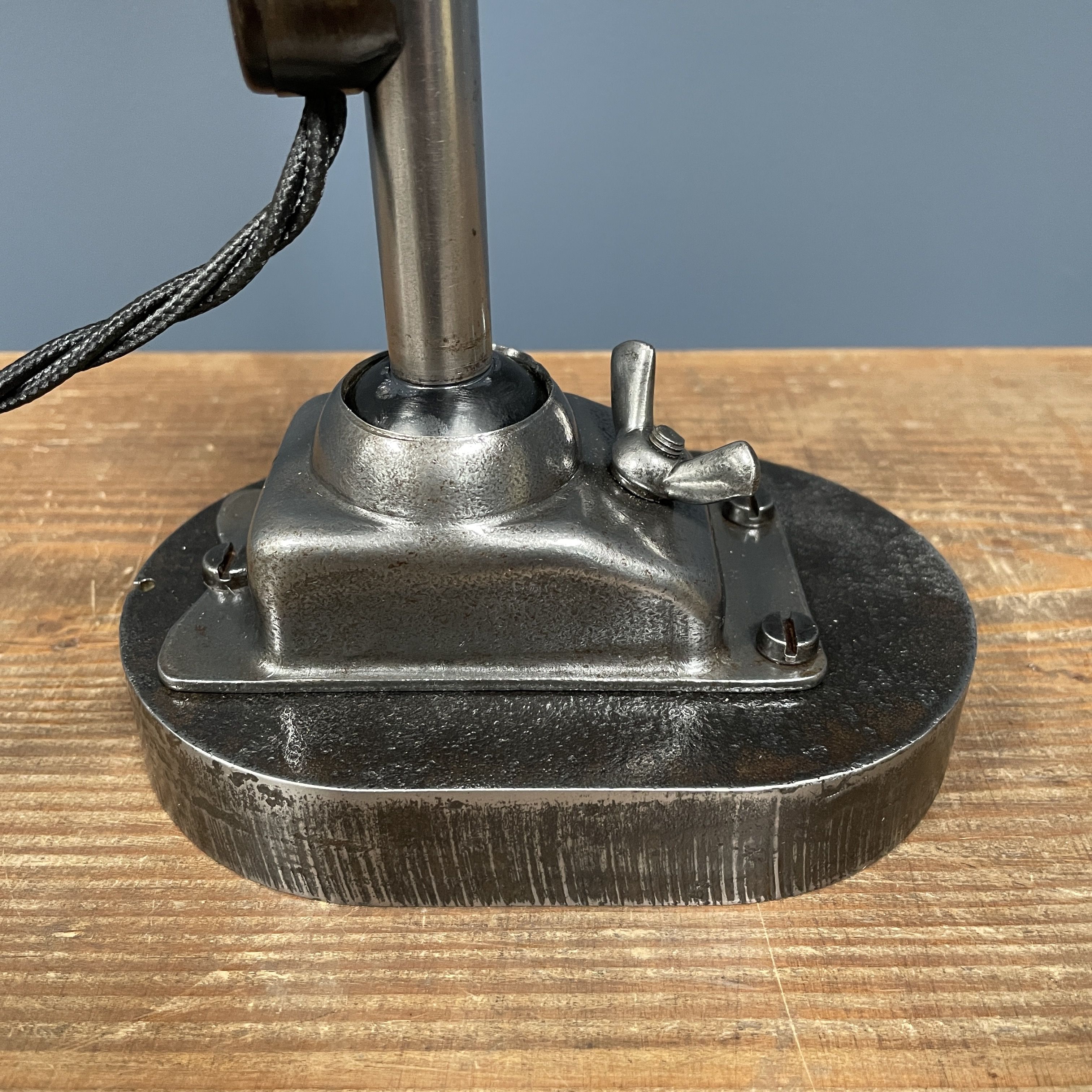 Polished Kaiser idell model 6726 workshop table lamp from the 1930s