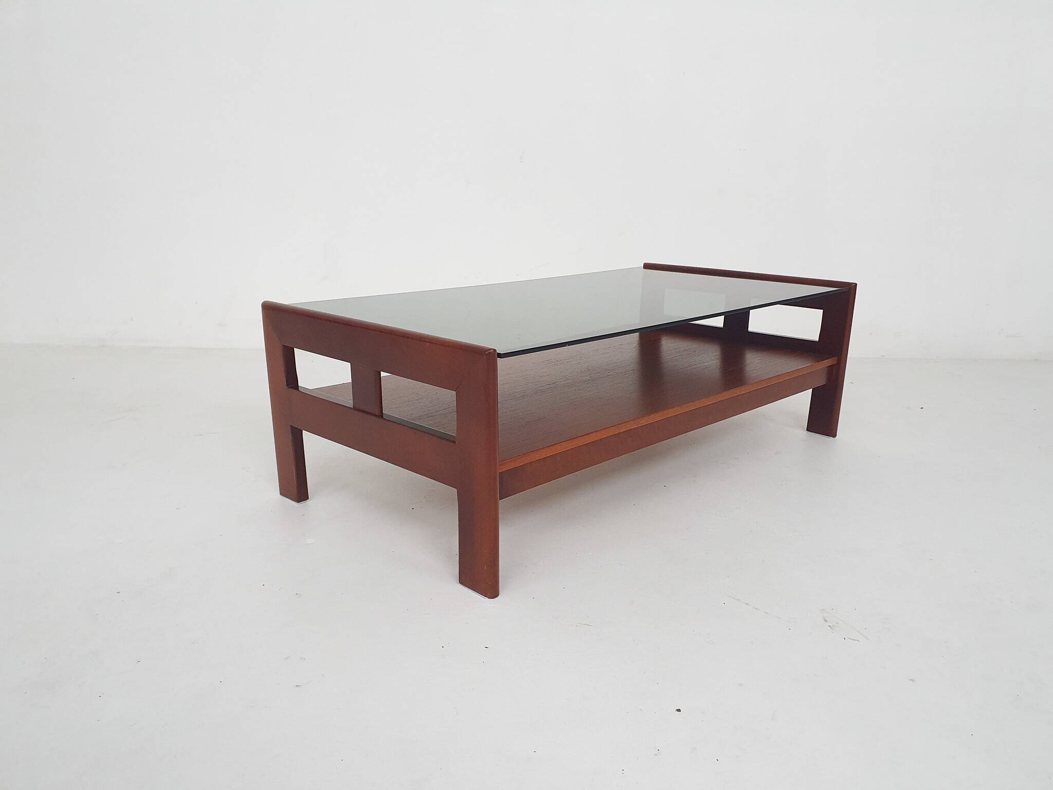 Mid-century coffee table with smoked glass, The Netherlands 1960's