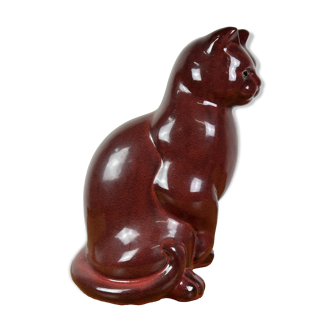 Vintage 70'S burgundy ceramic cat Height 40 CM