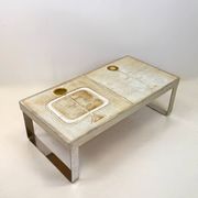 Table basse céramique / chrome — Jean Gregorieff, France, 1970s