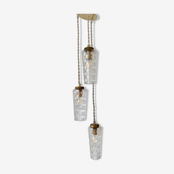 Suspension cascade three lights tulip vintage glass