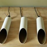 Set of 5 large cylindrical white and gold cinema pendants 1970s