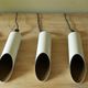 Set of 5 large cylindrical white and gold cinema pendants 1970s