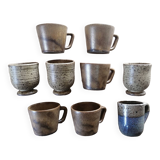 Set of 9 vintage stoneware coffee cups