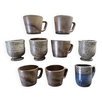 Set of 9 vintage stoneware coffee cups