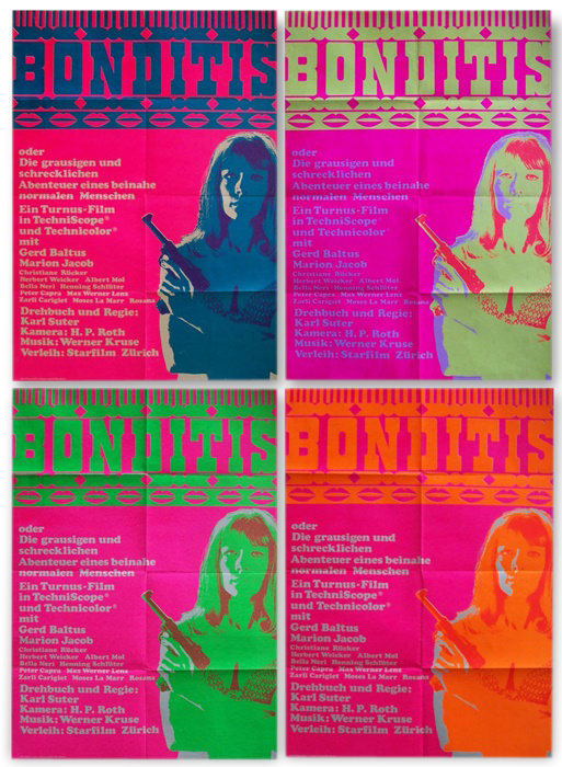 Set of 4 original posters of 1968 "Bonditis" - parody James Bond