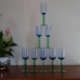 8 glasses with Murano feet vintage blown glass