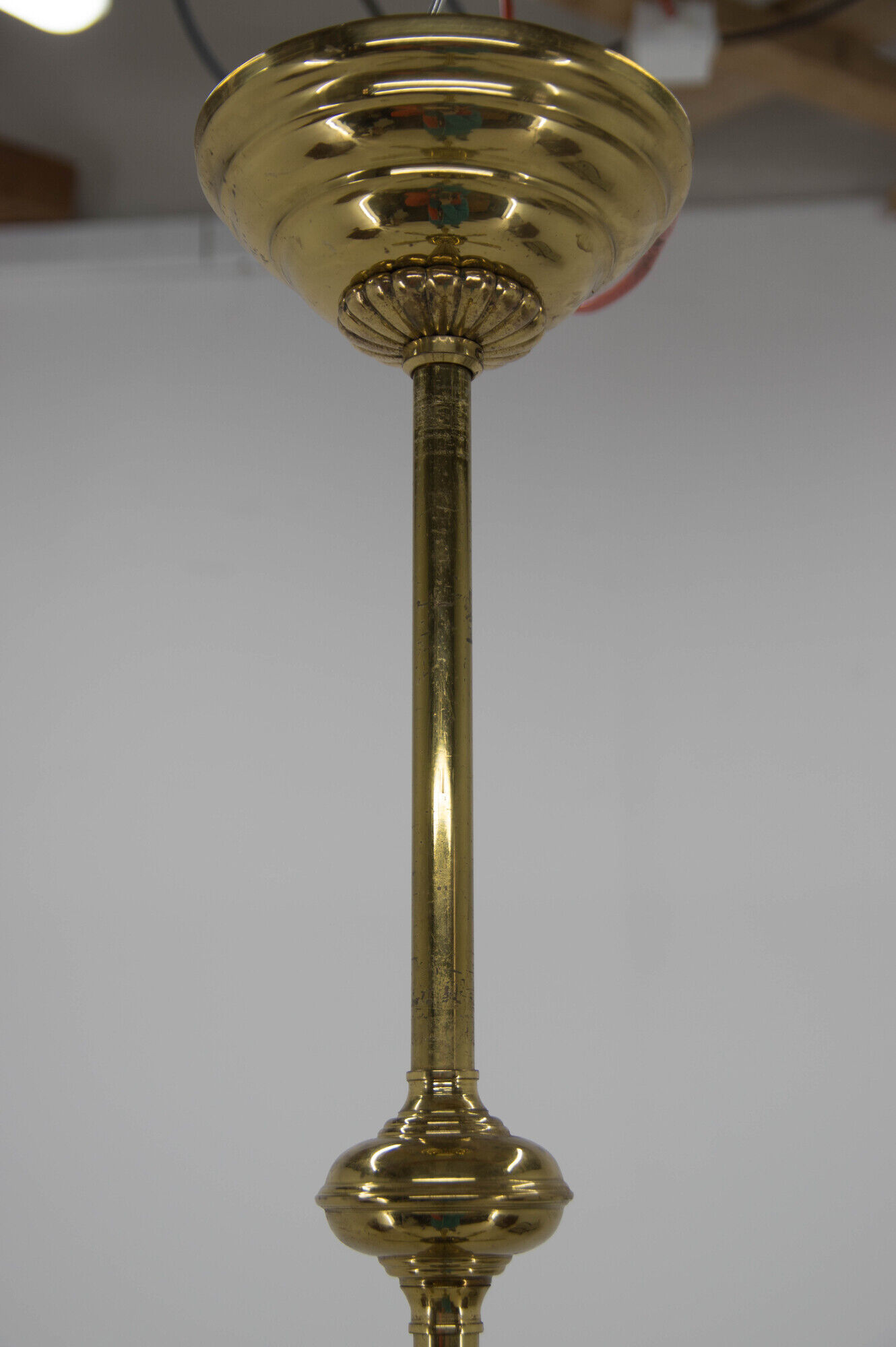 Art nouveau brass and glass chandelier