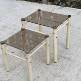 2 tables basses gigognes industrielles beige en verre Yves Boutboul 1970