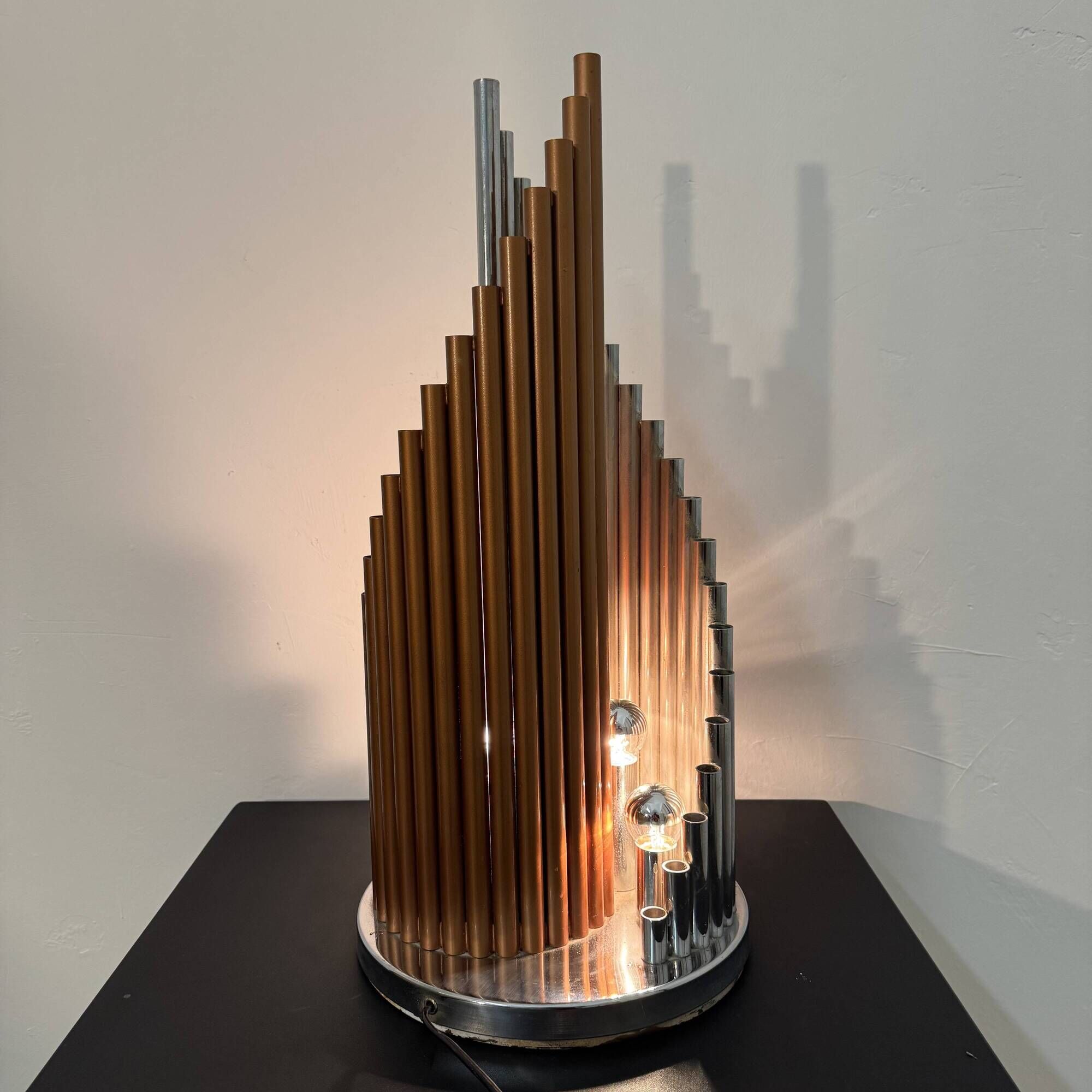 Table Lamp with Organ Pipes – 5 Light Points, Chrome Steel and Metal