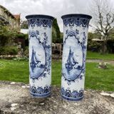 Pair of Delft vases with blue marine decoration