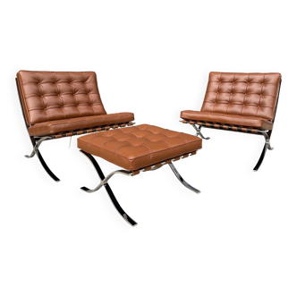 2x brand new original knoll barcelona relax + ottoman, venezia cognac leather