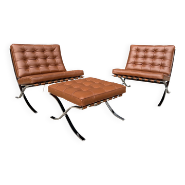 2x brand new original Knoll Barcelona relax + ottoman, Venezia cognac leather