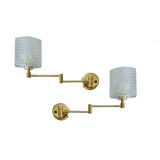 Pair of vintage scandinavian wall lamps 60 years white brass opaline