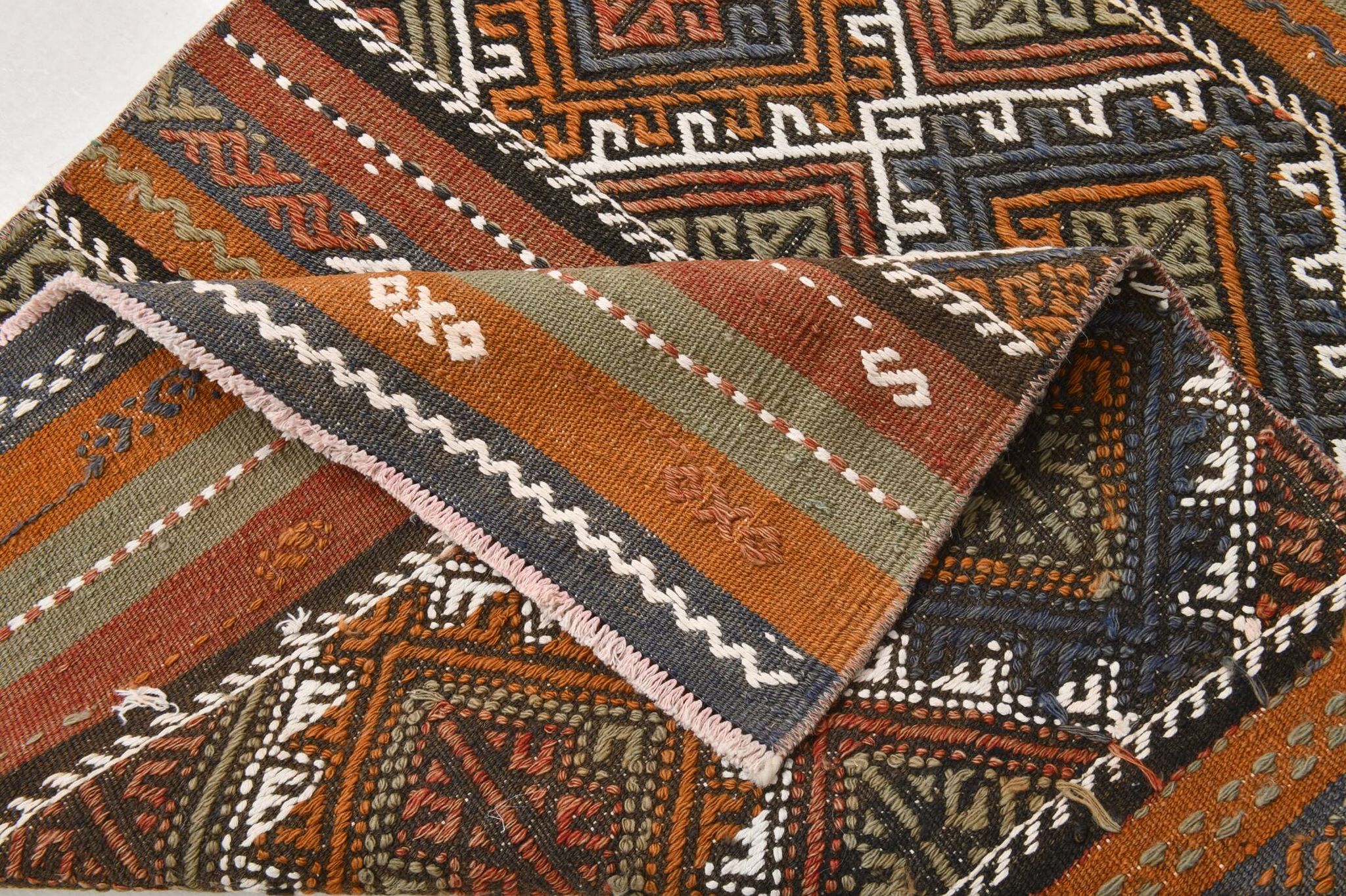 Tapis Kilim persan rouge et vert 3x9, 81x279 cm