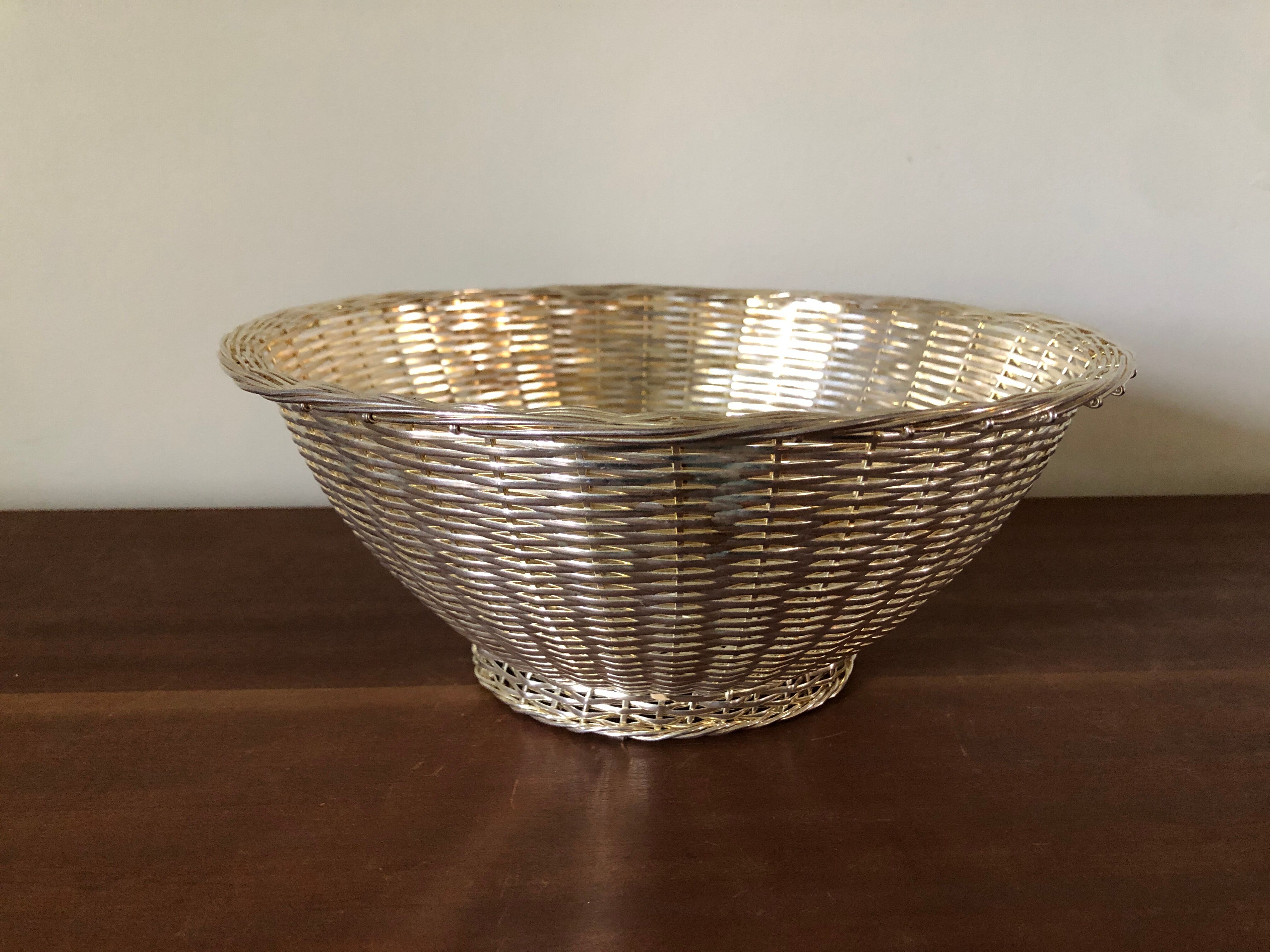 Braided silver metal basket
