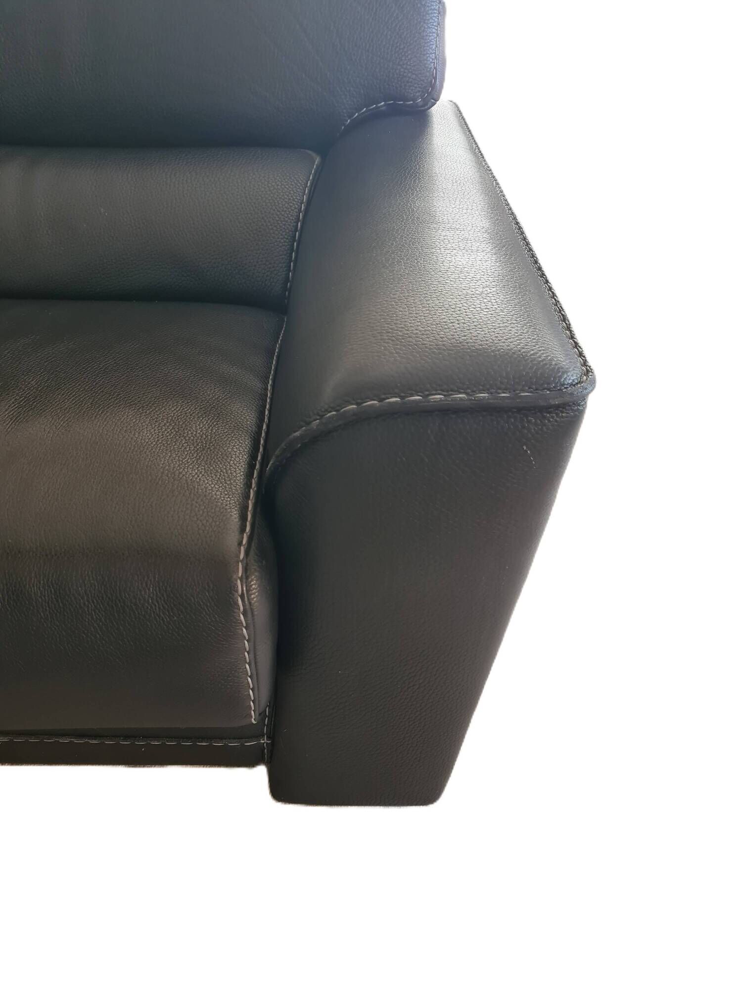Large 3-seater anthracite leather sofa Roche Bobois