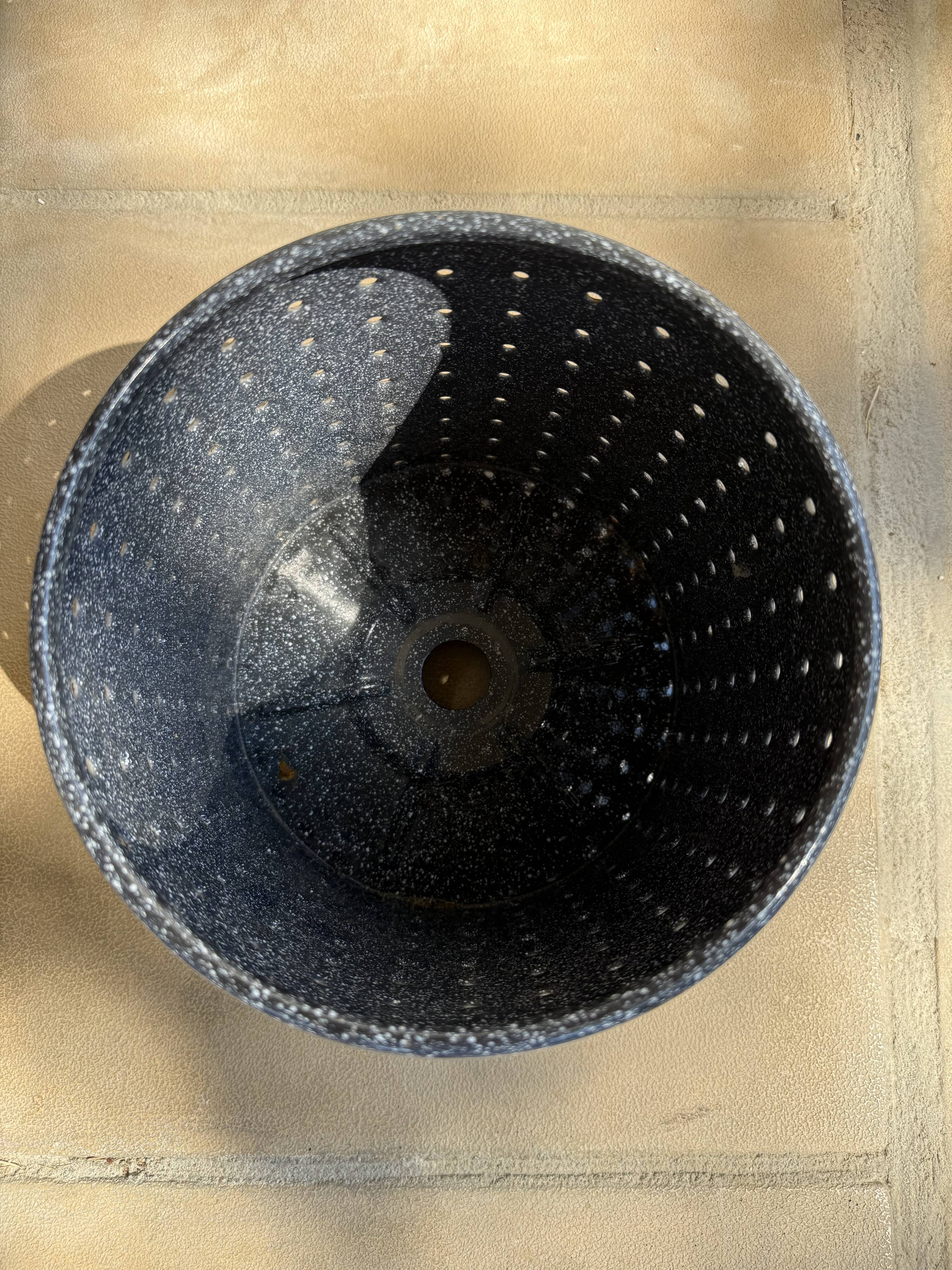 Vintage perforated enamelled sheet metal planter, 50s design