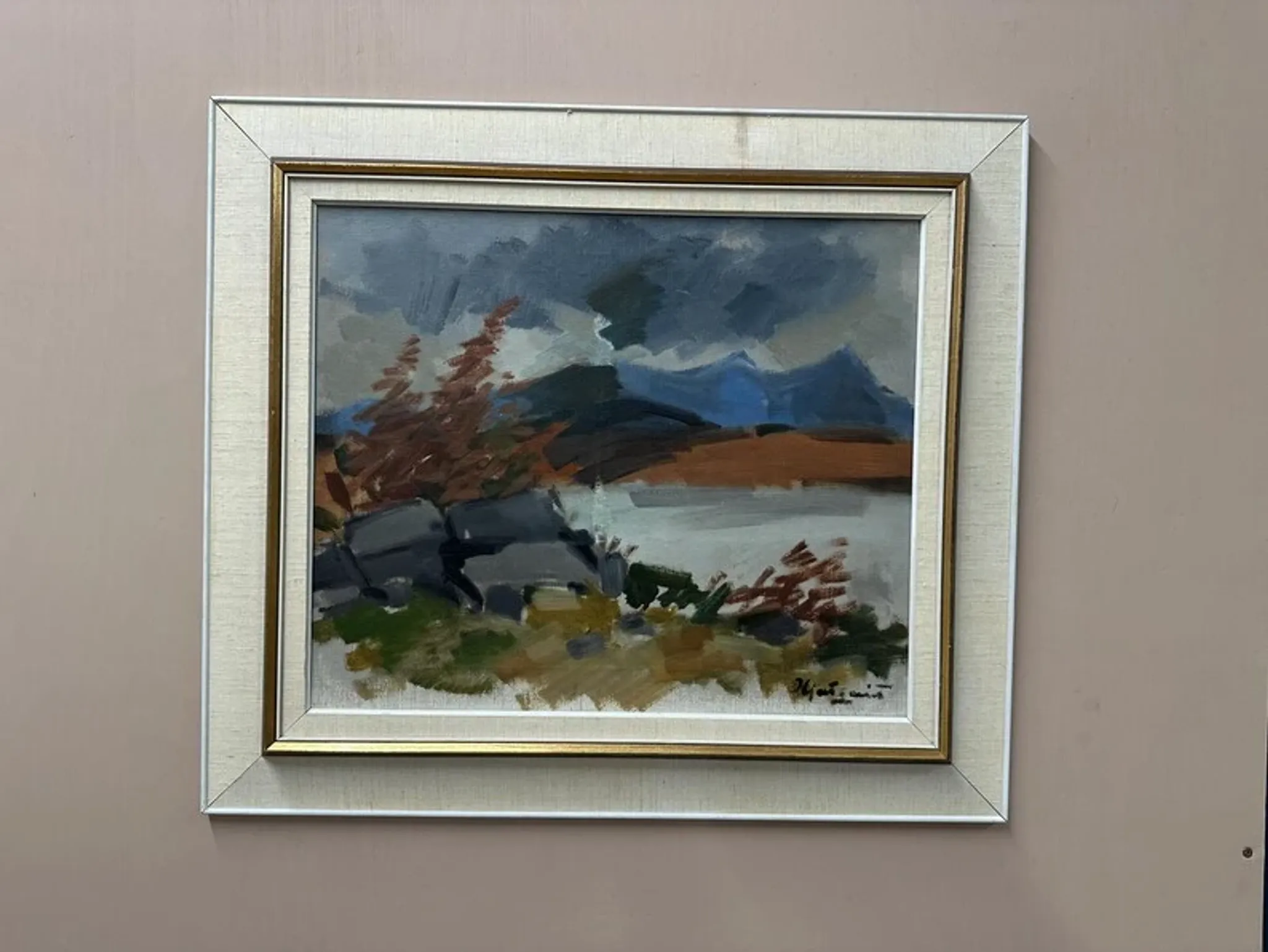 Original Swedish Oil on Canvas – “Landscape” by Ivar Hjertqvist – Vintage & Framed 74 × 65 cm (29" × 25.5")