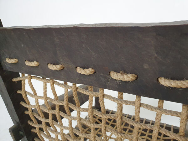 Fauteuil en chêne massif et en corde, Pays-Bas des années 1960