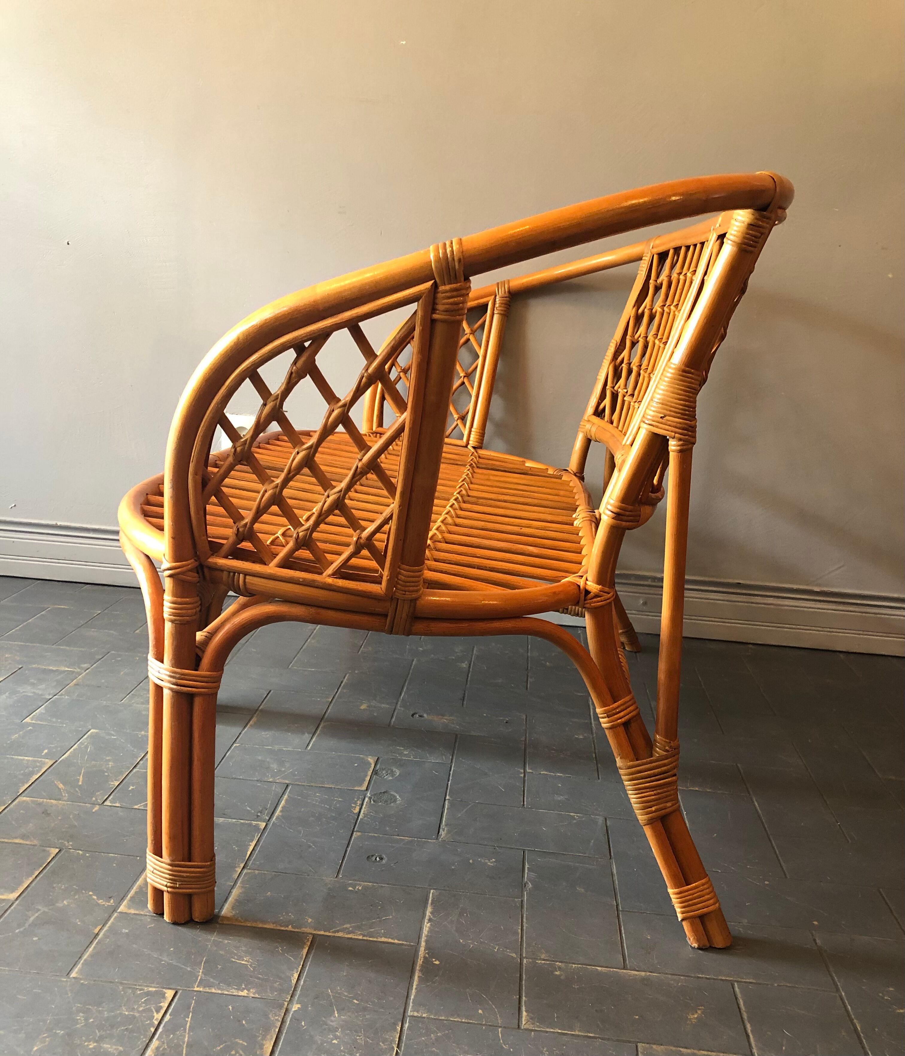 Bamboo and rattan bench and armchair