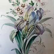 Watercolour painting "Garden Flowers" signed early 20th century