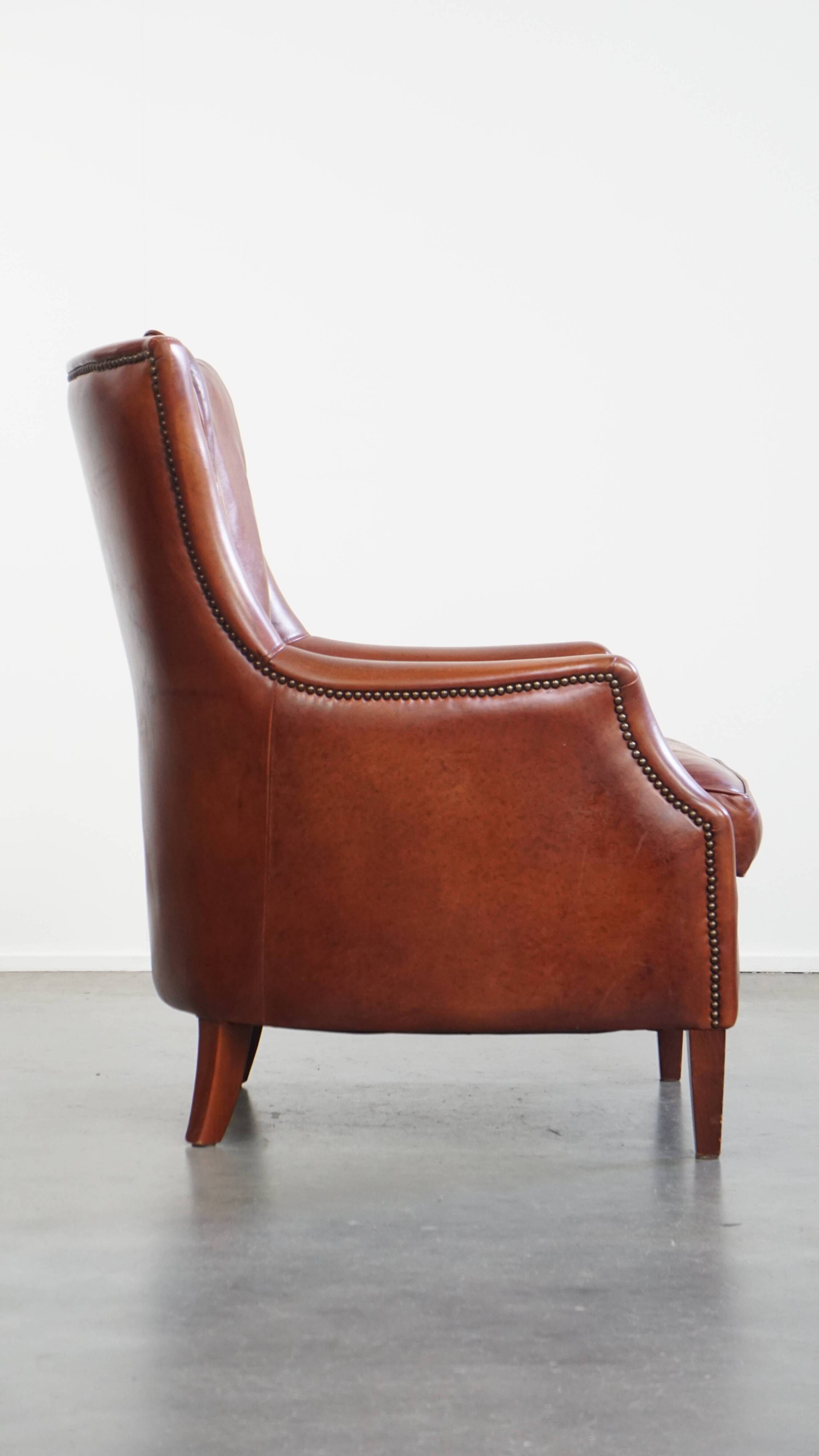 Armchair Made from Cognac-Colored Cowhide Leather