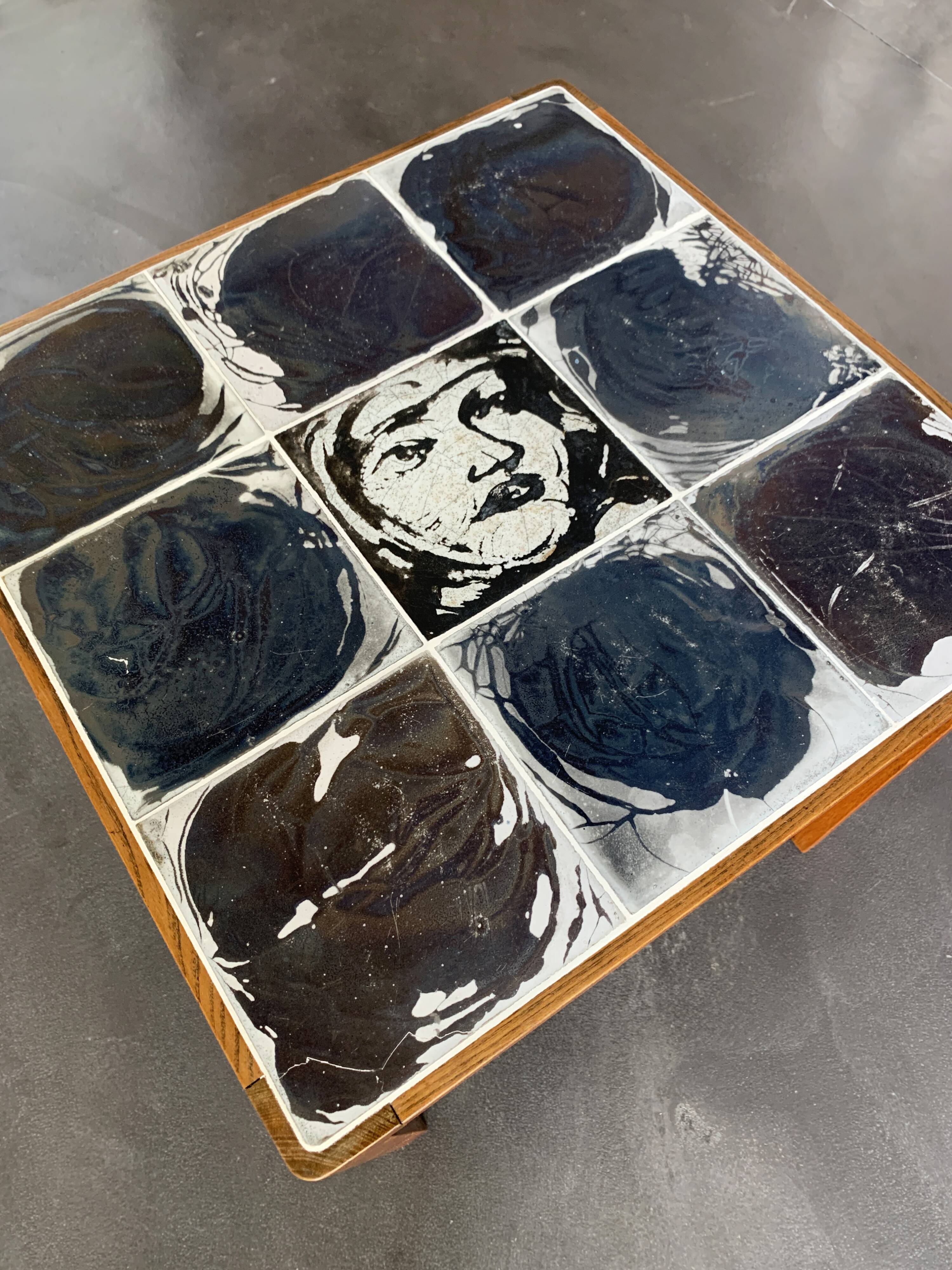 Vintage mahogany & ceramic enamel side table jens thirslund, kähler ceramic (hak), denmark