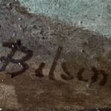 HST painting "Bord de mar" Animated seascape with thatched cottage signed Bilson XIX° + frame