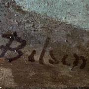 HST painting "Bord de mar" Animated seascape with thatched cottage signed Bilson XIX° + frame