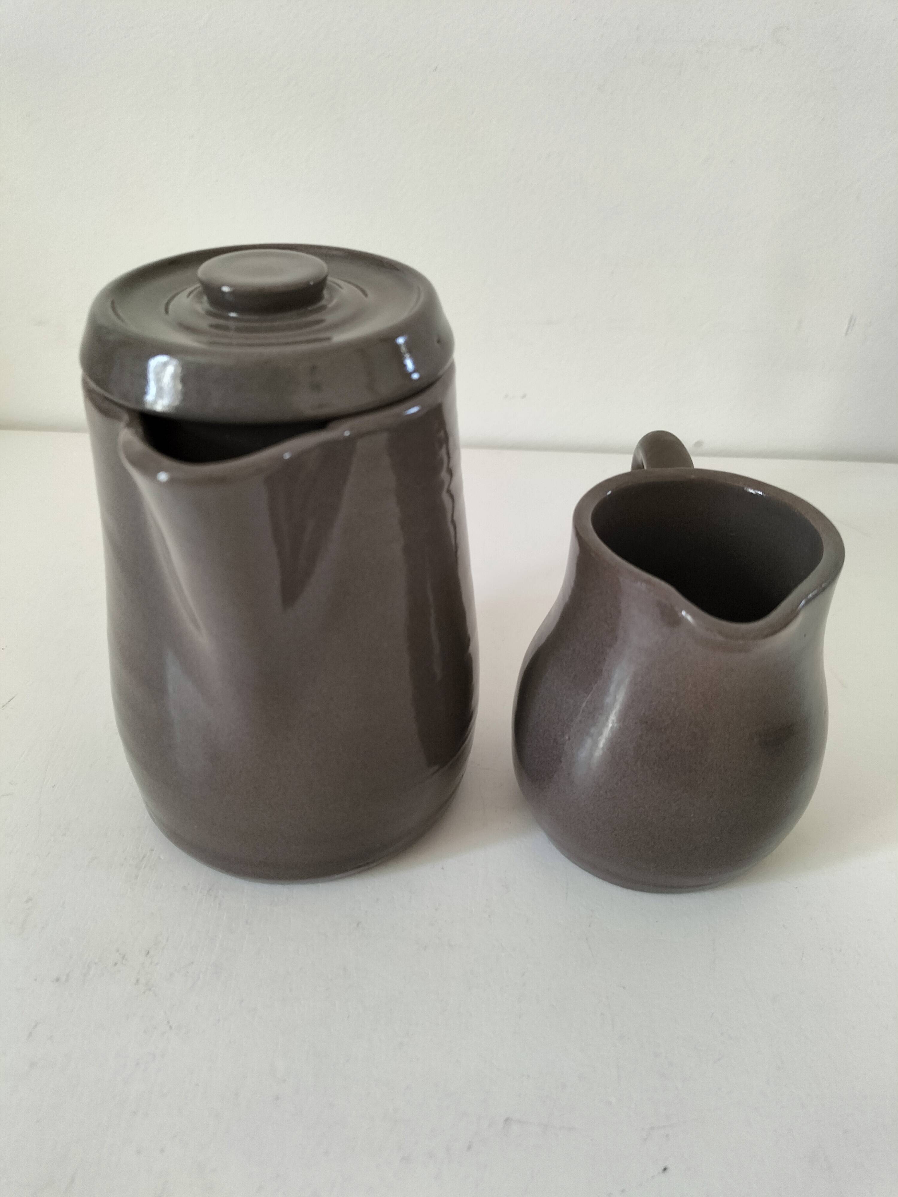 Duo verseuse et pot à lait en grès brun – céramique vintage