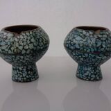 Vintage Indian Copper & Turquoise Stone Ashtrays, 1960s, Set of 2