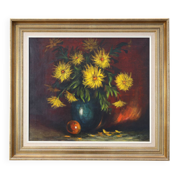 Impressionist Still Life with Yellow Flowers by A. de Man, Belgium, 1960s