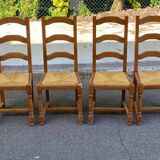 4 solid wood chairs in medium oak straw with high farmhouse backrest