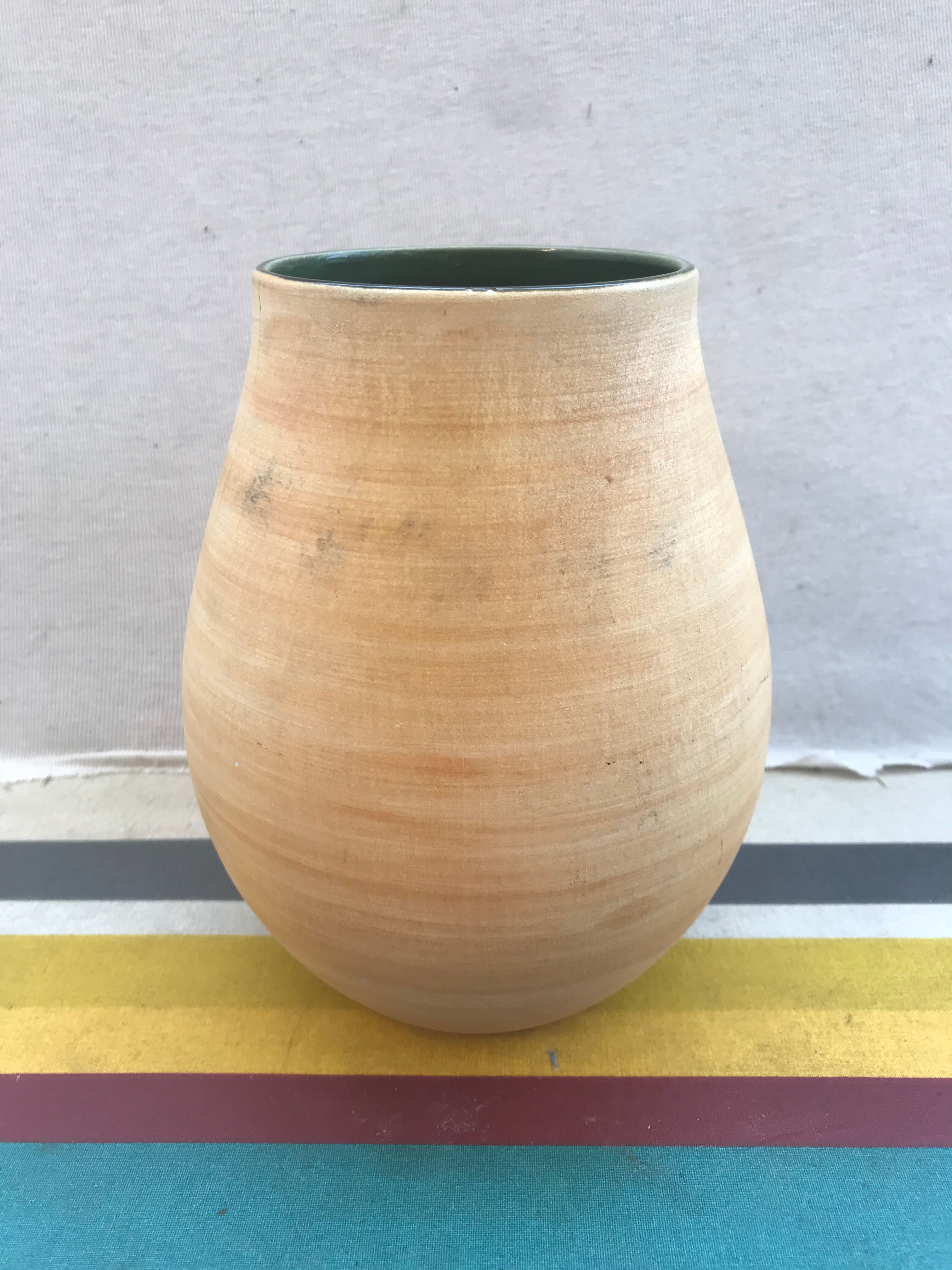 Vase Old CeramicCAPVERN Main Decoration Salins FRANCE Beige inter. Vintage Green