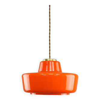 Mid-Century Modern Italian Orange Glass and Brass Pendant Lamp