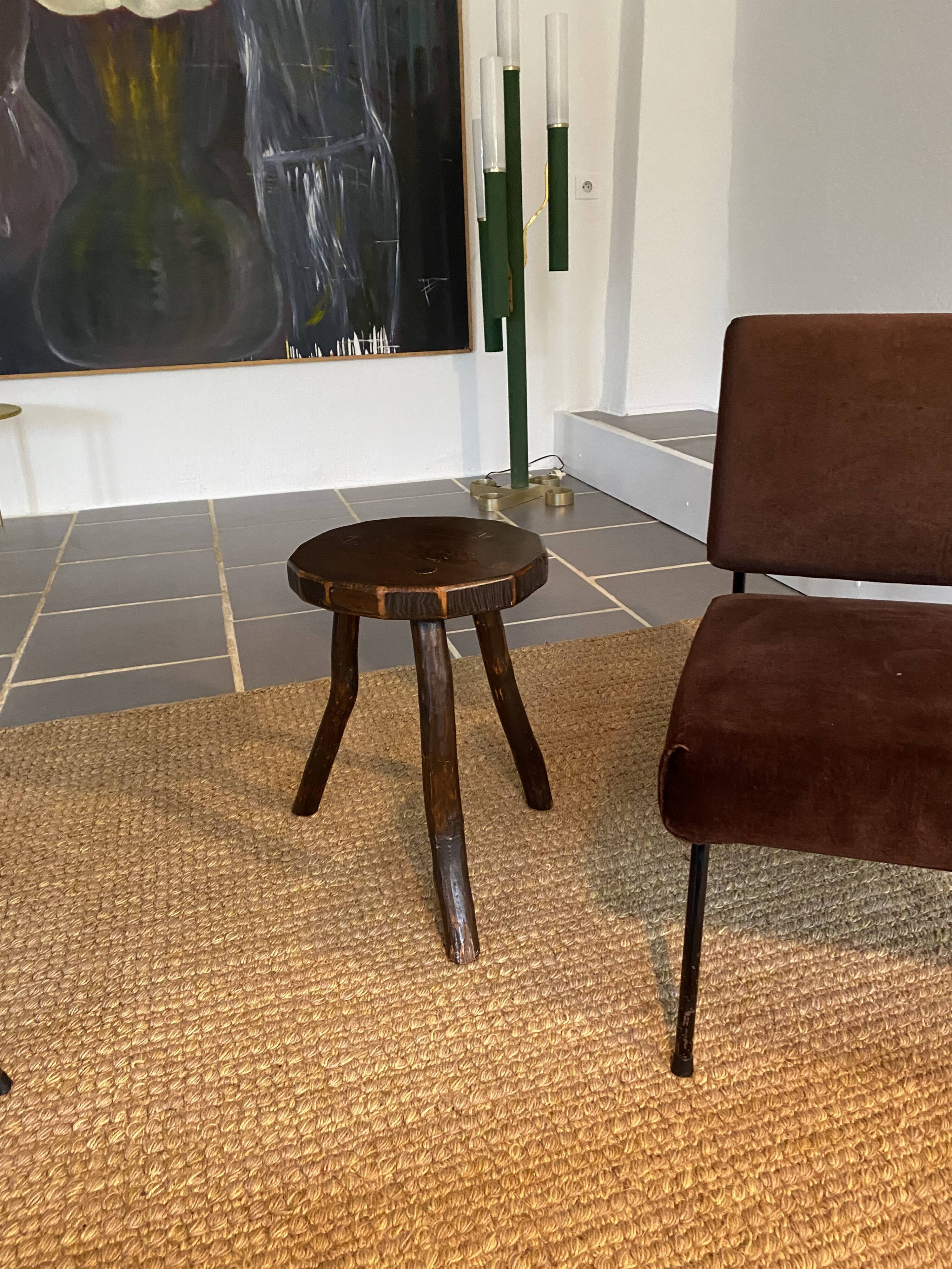 Vintage wood tripod stool or side table